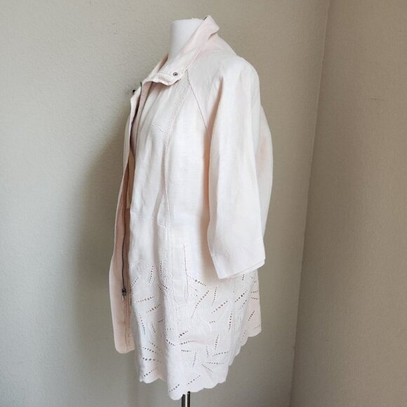 Chico’s 100% Linen Jacket Women’s  Zip Long Size 2 M 12  Eyelet Cutouts Pink‎ - Picture 6 of 16